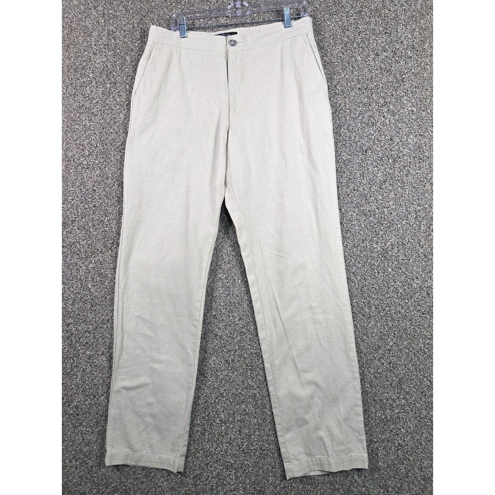 Marc Anthony Linen Blend Pants Womens Medium Beige Luxury Elastic Waist Straight